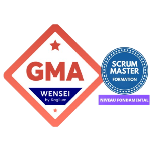 Notre logo Scrum Master, en collaboration avec GMA, symbolise l'union de l'expertise en gestion de projet et de l'excellence professionnelle.